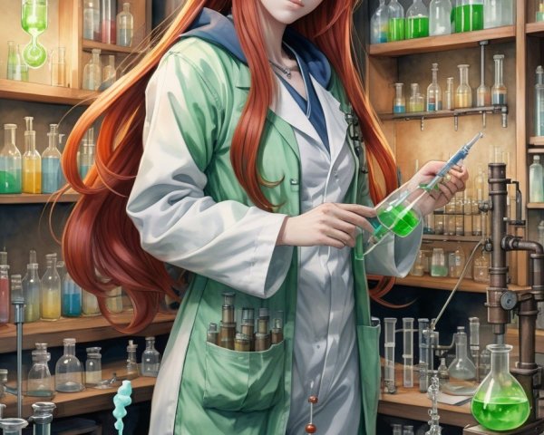Laboratory Scene with Colorful Glassware and Pipette