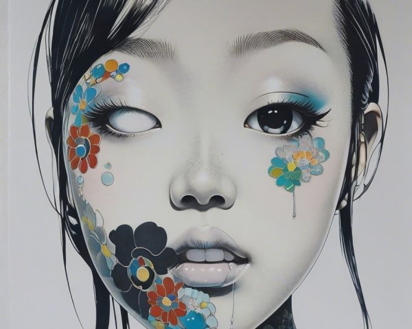 Portrait of a Young Woman with Floral Patterns