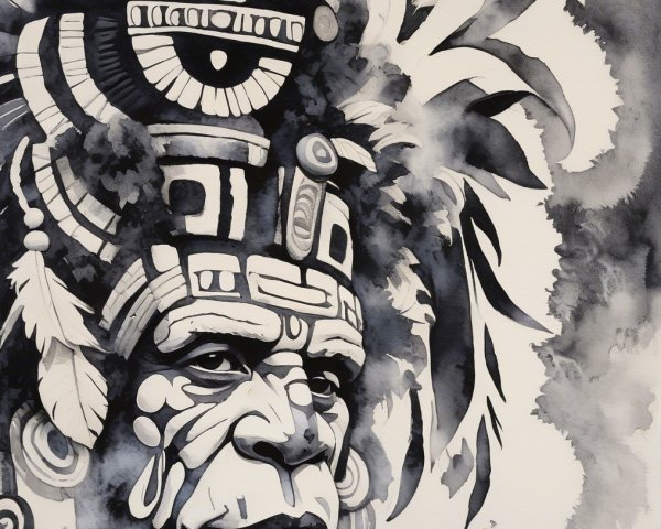 Monochrome Watercolor Portrait of Indigenous Man