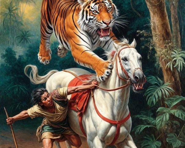 Tiger Chase in a Lush Jungle Environment