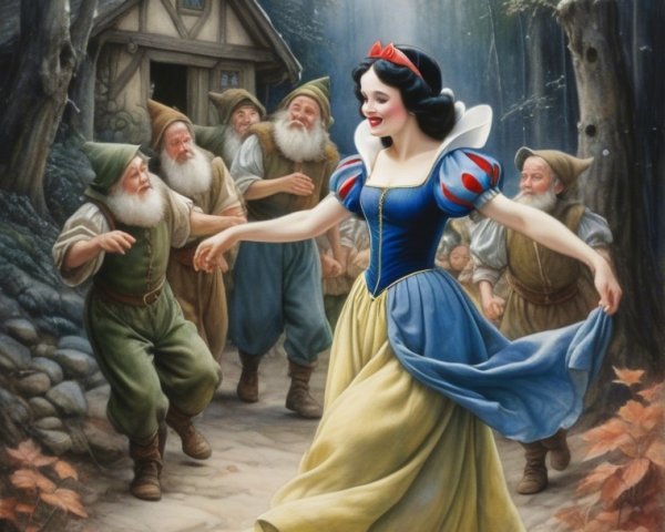Snow White Dancing in a Mystical Forest Scene