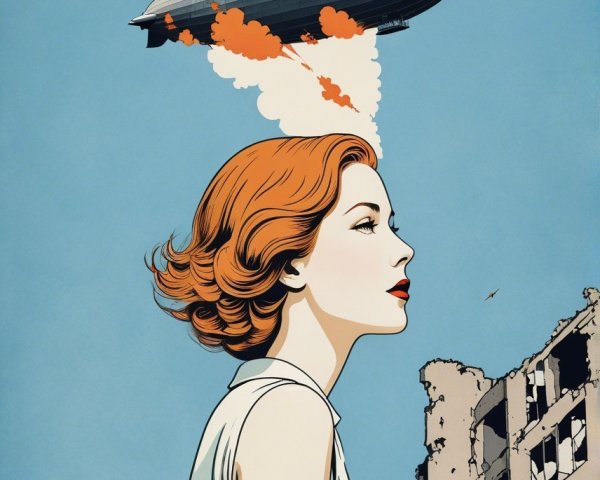 Woman with Red Hair in Post-Apocalyptic Setting