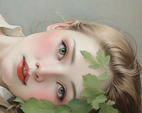 Detailed Portrait of a Young Woman with Natural Elements
