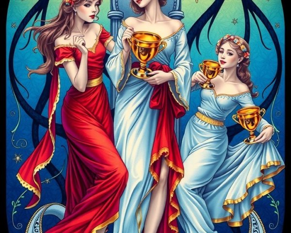 Elegantly Dressed Women in Celestial Setting