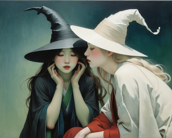 Young Women in Elegant Hats Against Gradient Background