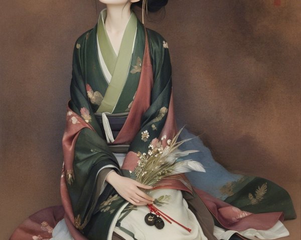 Graceful Woman in Traditional Outfit with Floral Patterns