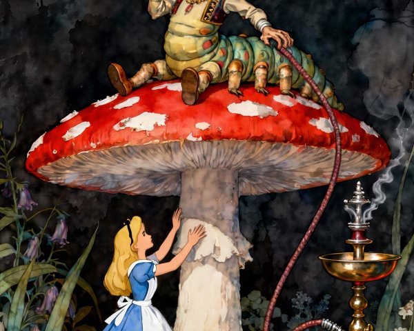 Imaginative Scene of Alice with Mushroom and Sultan