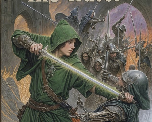 Cloaked Hero Battles Undead in Dark Castle Scene
