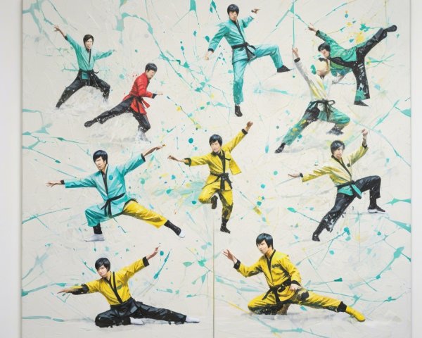 Dynamic Martial Artist Collage in Vibrant Colors