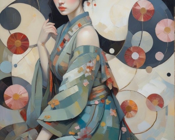 Portrait of a young woman in a floral kimono