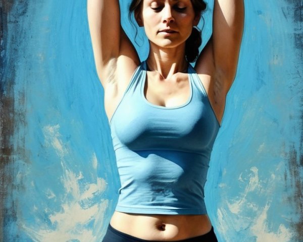 Woman practicing yoga in a serene blue setting