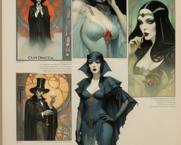 Art Deco Dracula-Themed Poster with Female Vampire