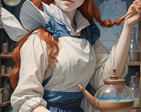 Young woman in laboratory mixing blue substance
