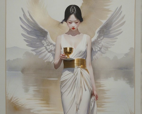 Woman with Wings in Serene Water Landscape