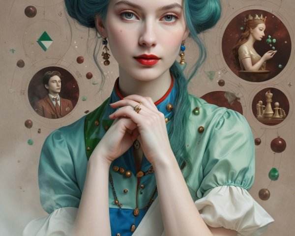 Detailed Portrait of a Young Woman with Teal Hair
