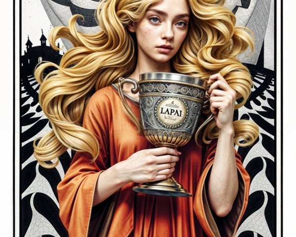 Mystical Illustration of Page of Cups with Surreal Background