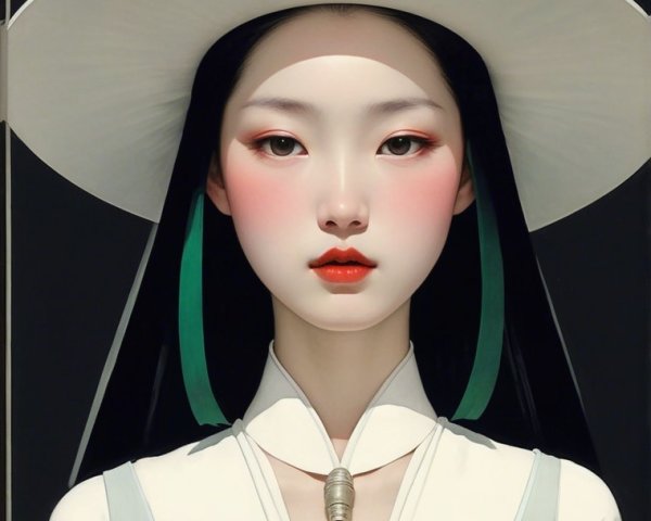 Young Woman in Traditional Outfit with Striking Features