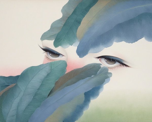 Close-Up of Serene Eyes Surrounded by Leaves