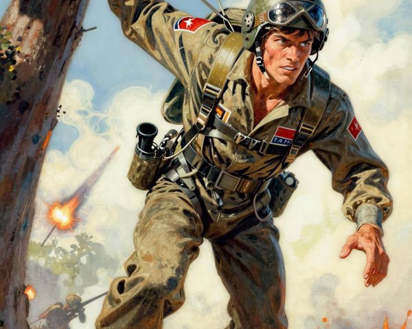 Male Paratrooper in Distress Comic Book Art