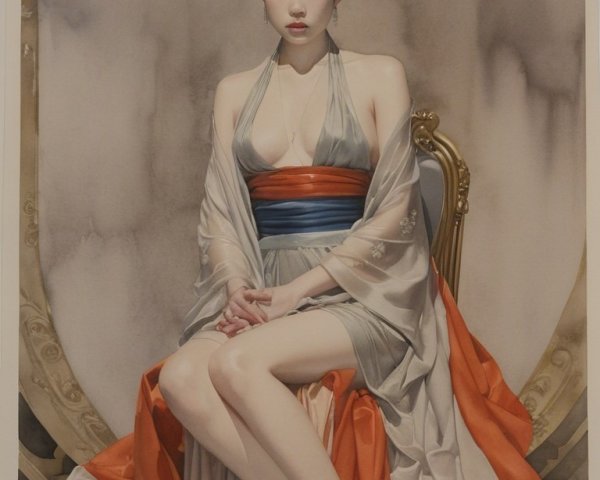 Portrait of a woman in an elegant gown on a chair