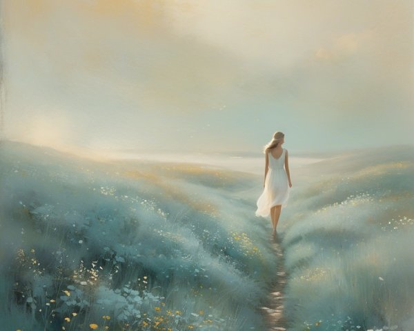 Serene Landscape with Woman on Winding Path