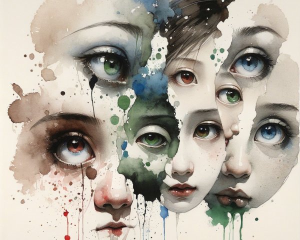 Collage of Faces in Watercolor with Vibrant Colors