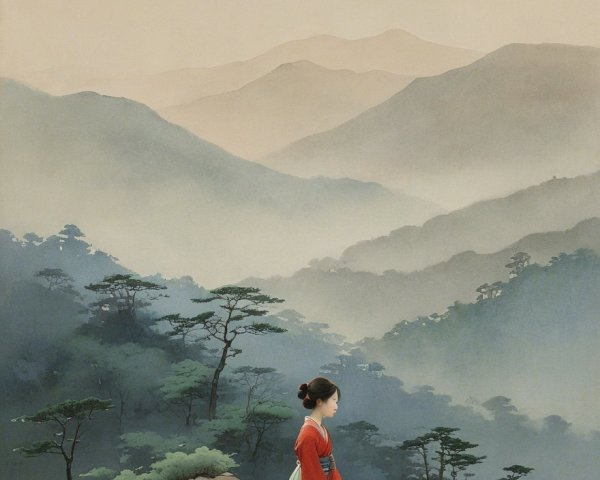 Serene Landscape with Woman on Rocky Outcrop