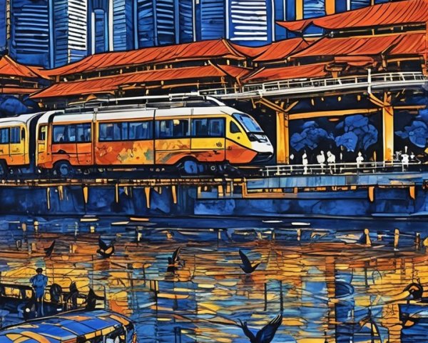 Modern City Skyline at Sunset with Vibrant Colors