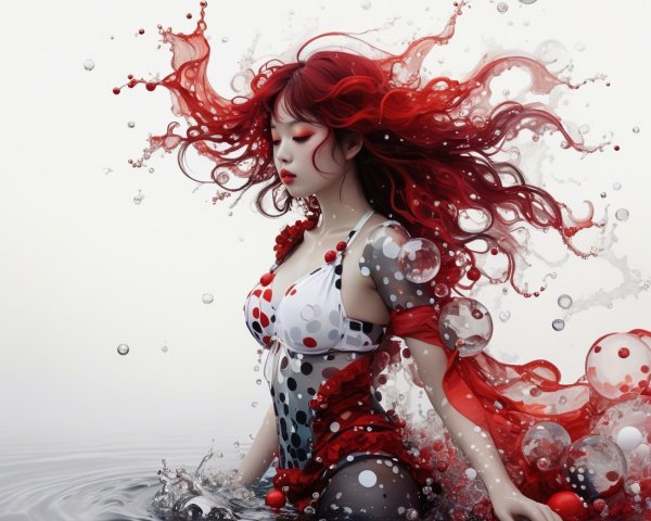 Young woman with red hair in dark water setting