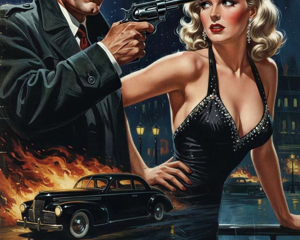 Pulp Fiction Book Cover Featuring Detective and Woman