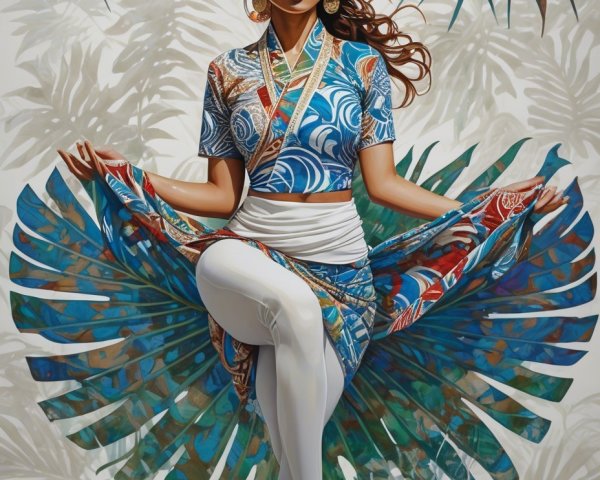 Watercolor Painting of Asian Woman in Traditional Attire