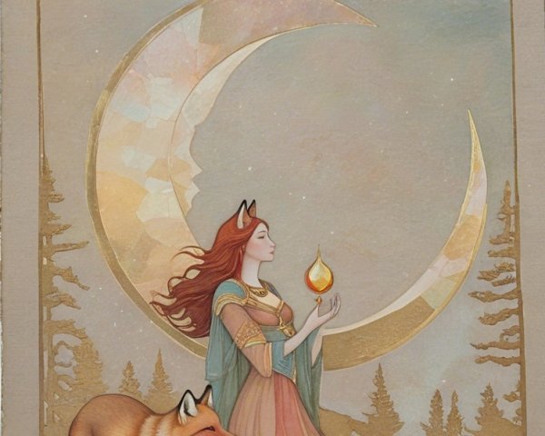 Mystical Woman with Fox Ears in Enchanted Landscape