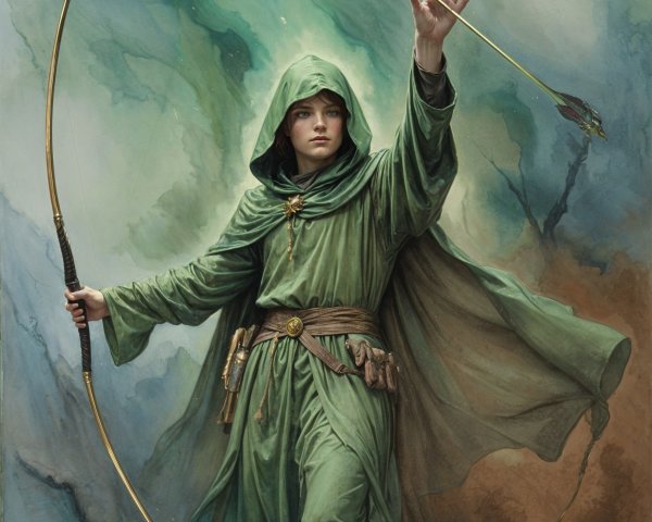 Elven Archer in Cloak with Bow and Arrow Painting