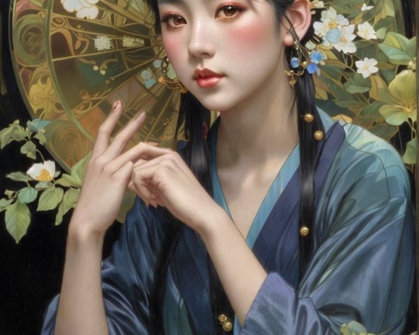 Detailed Portrait of Young Woman in Traditional Attire