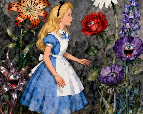 Vibrant Oil Painting of Alice with Surprised Expression
