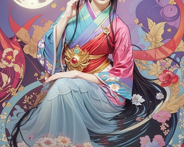 Traditional Outfit Against Dreamy Colorful Backdrop