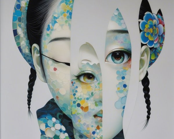 Fragmented Portrait of a Young Girl with Color Layers