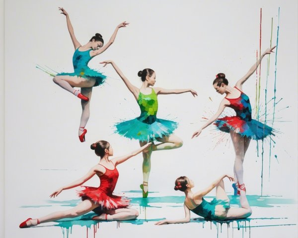 Ballet Dancers in Colorful Tutus with Vibrant Background
