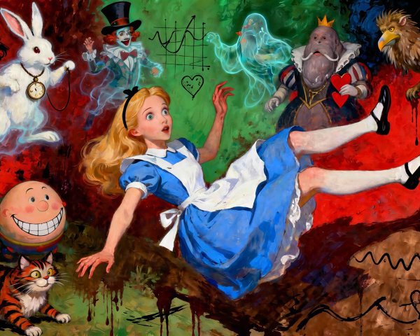 Alice in Wonderland's Vibrant Rabbit Hole Scene