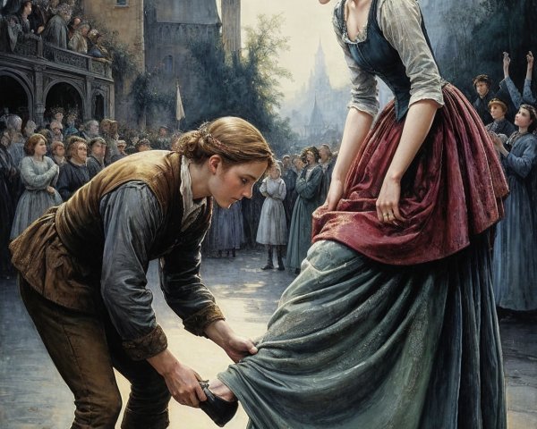 Fairy Tale Scene of a Young Man Assisting a Woman