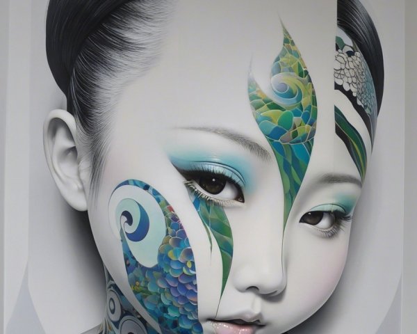 Stylized Portrait of a Young Girl with Intricate Designs