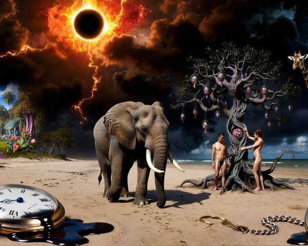 Outdoor Artwork Featuring Elephant and Garden Scene