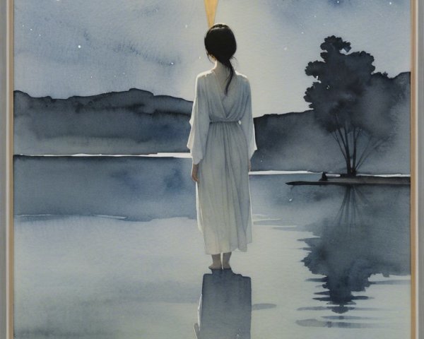 Serene figure in water under a radiant star