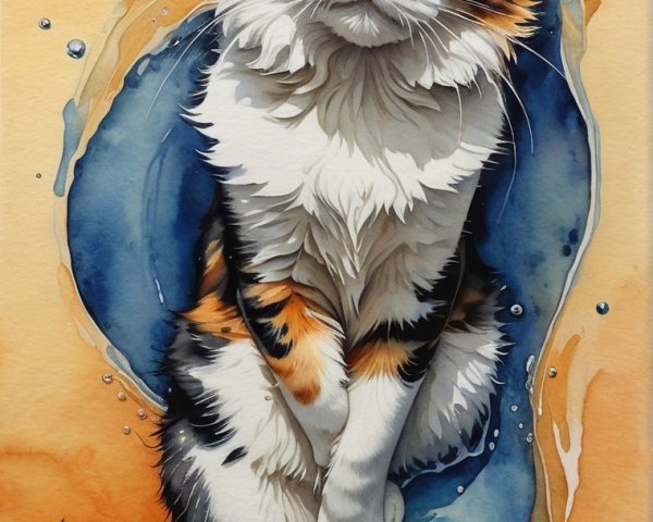 Vibrant Watercolor Painting of a Calico Cat