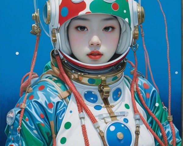 Colorful Retro Astronaut Suit Against Blue Background