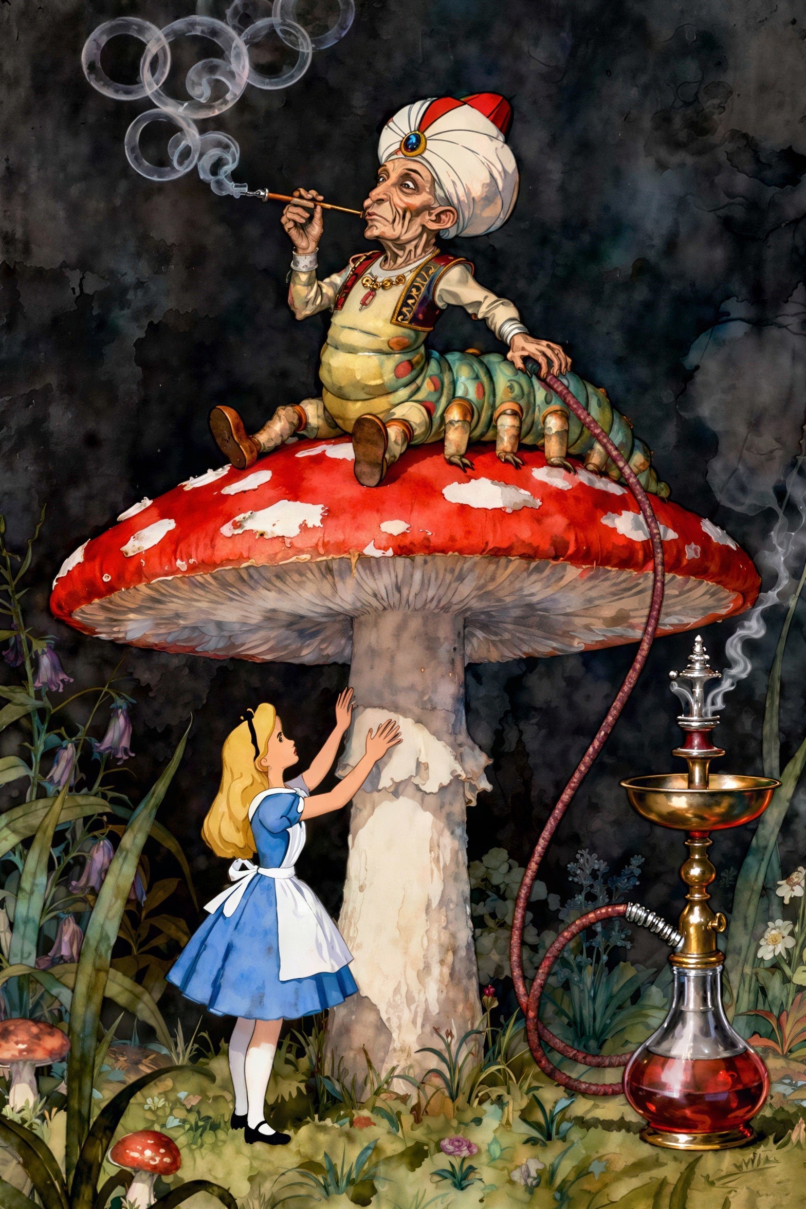 Imaginative Scene of Alice with Mushroom and Sultan