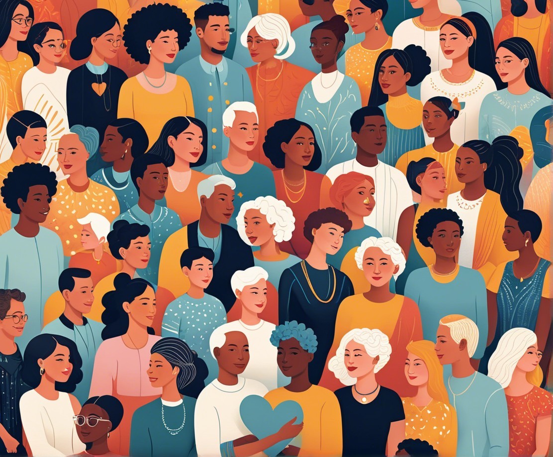 Diverse Crowd of Joyful Individuals in Warm Colors