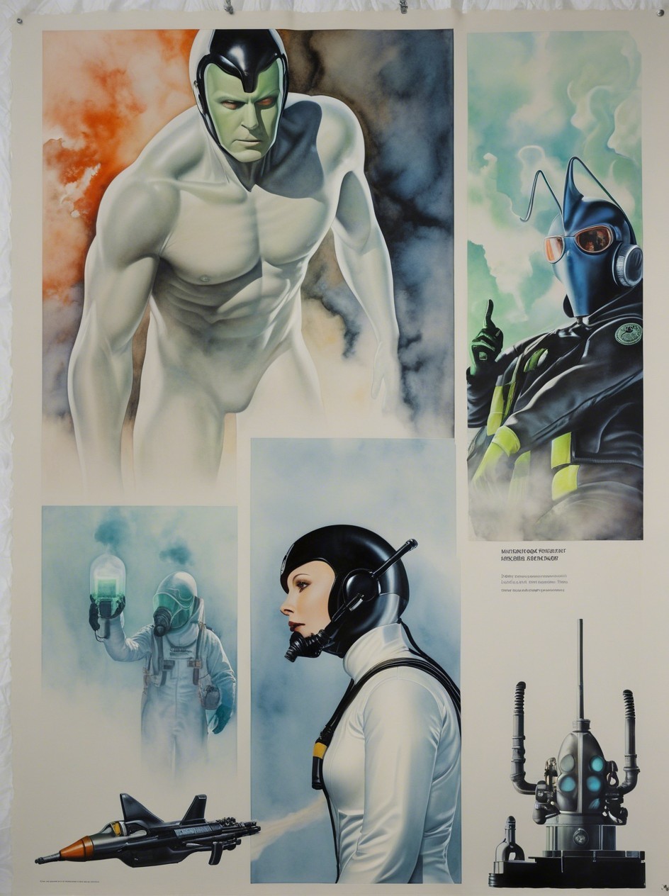 Comic Book Style Painting of Classic Sci-Fi Scenes