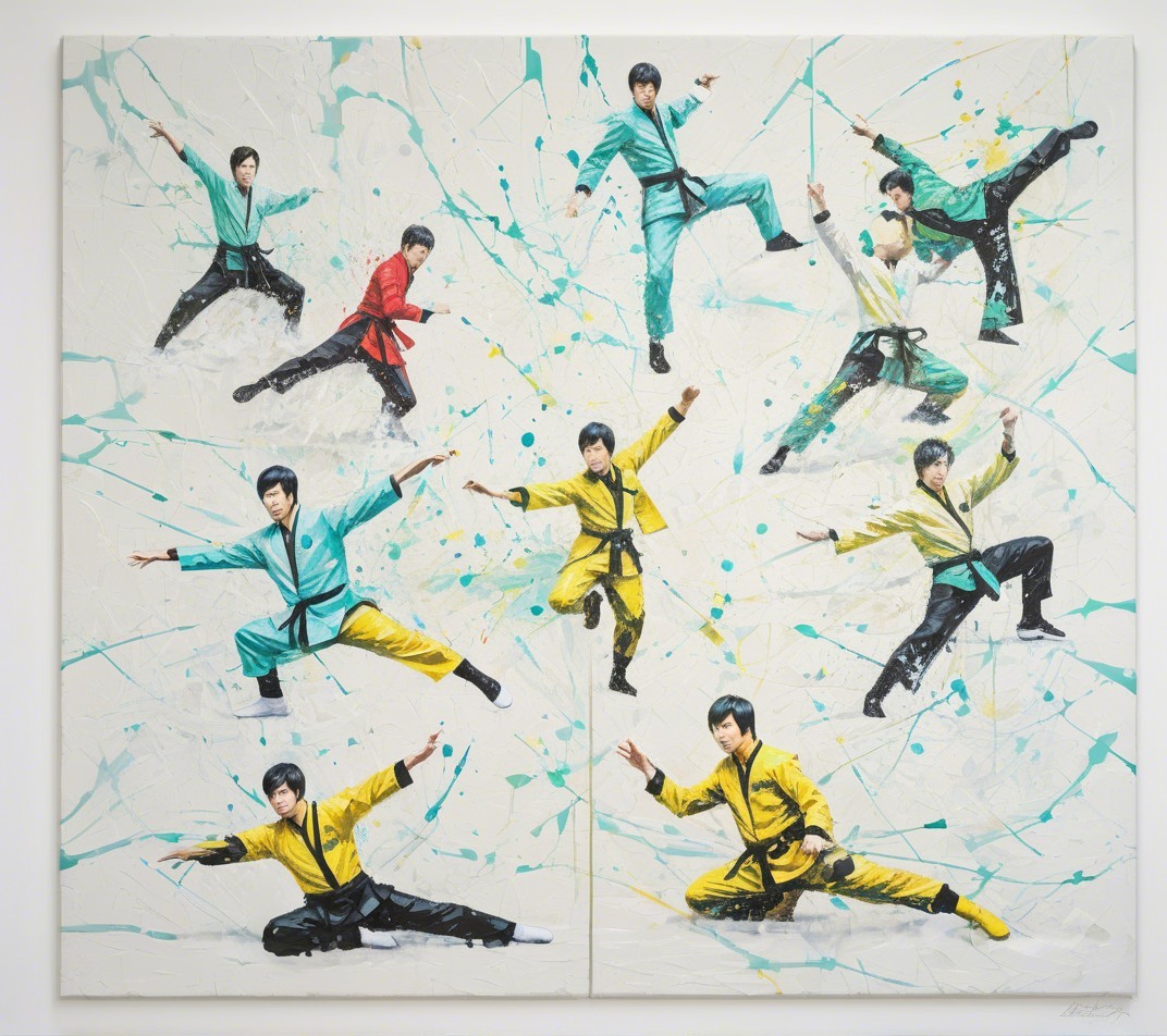 Dynamic Martial Artist Collage in Vibrant Colors