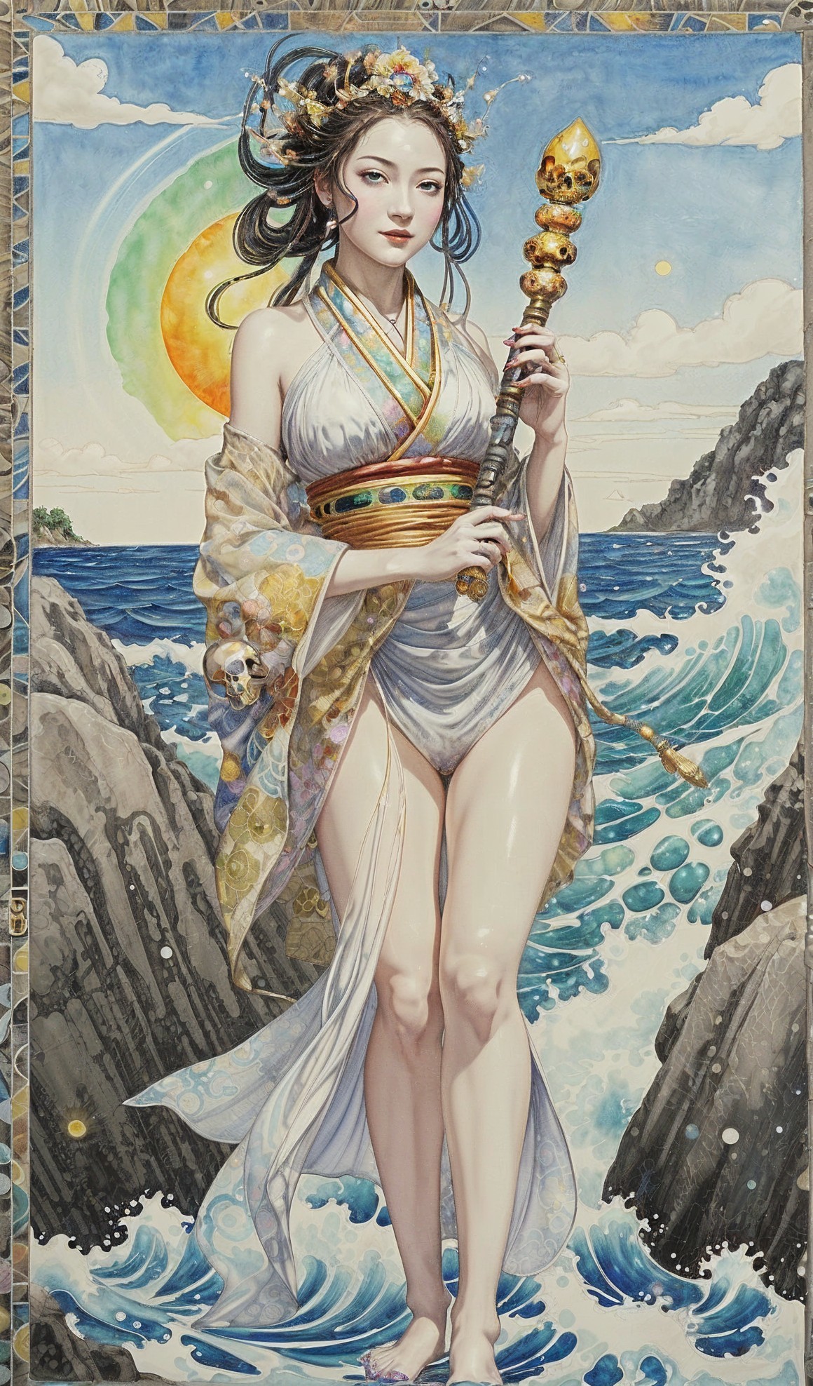 Figure in White Garment at Water's Edge at Sunset